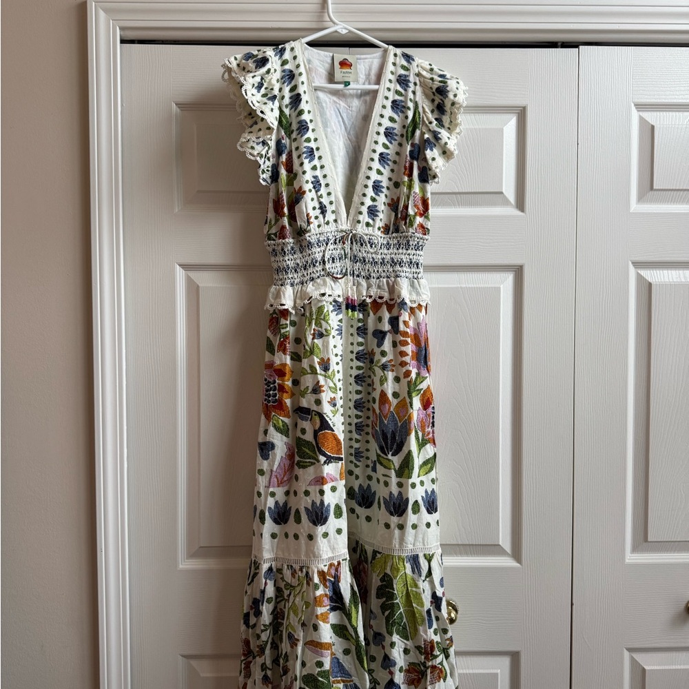 NWOT Farm Rio Ruffled Floral Multicolor Summer Garden Dress Size Small